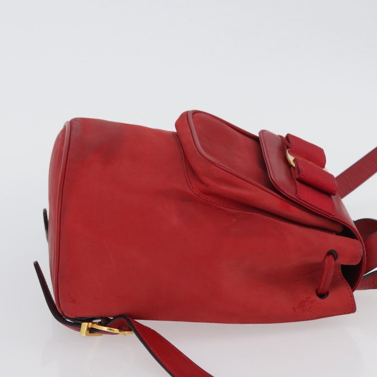 Salvatore Ferragamo Vara Flap Drawstring Leather And Suede Red Suede Backpack Bag (Pre-Owned)