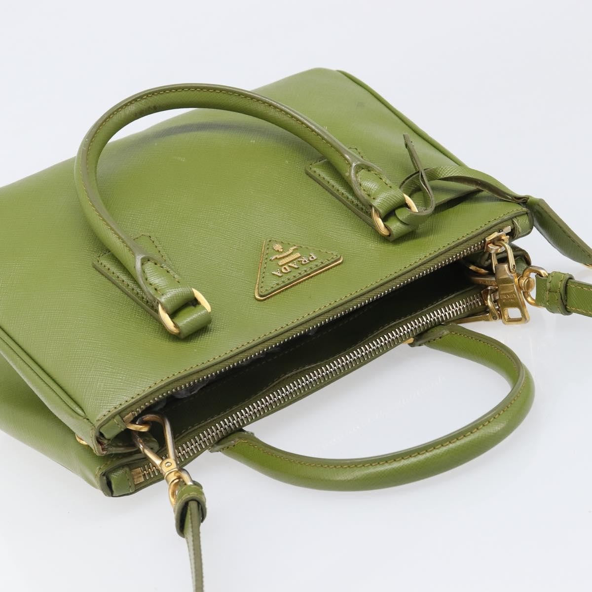 Prada Galleria Strap Leather Green Leather Handbag (Pre-Owned)