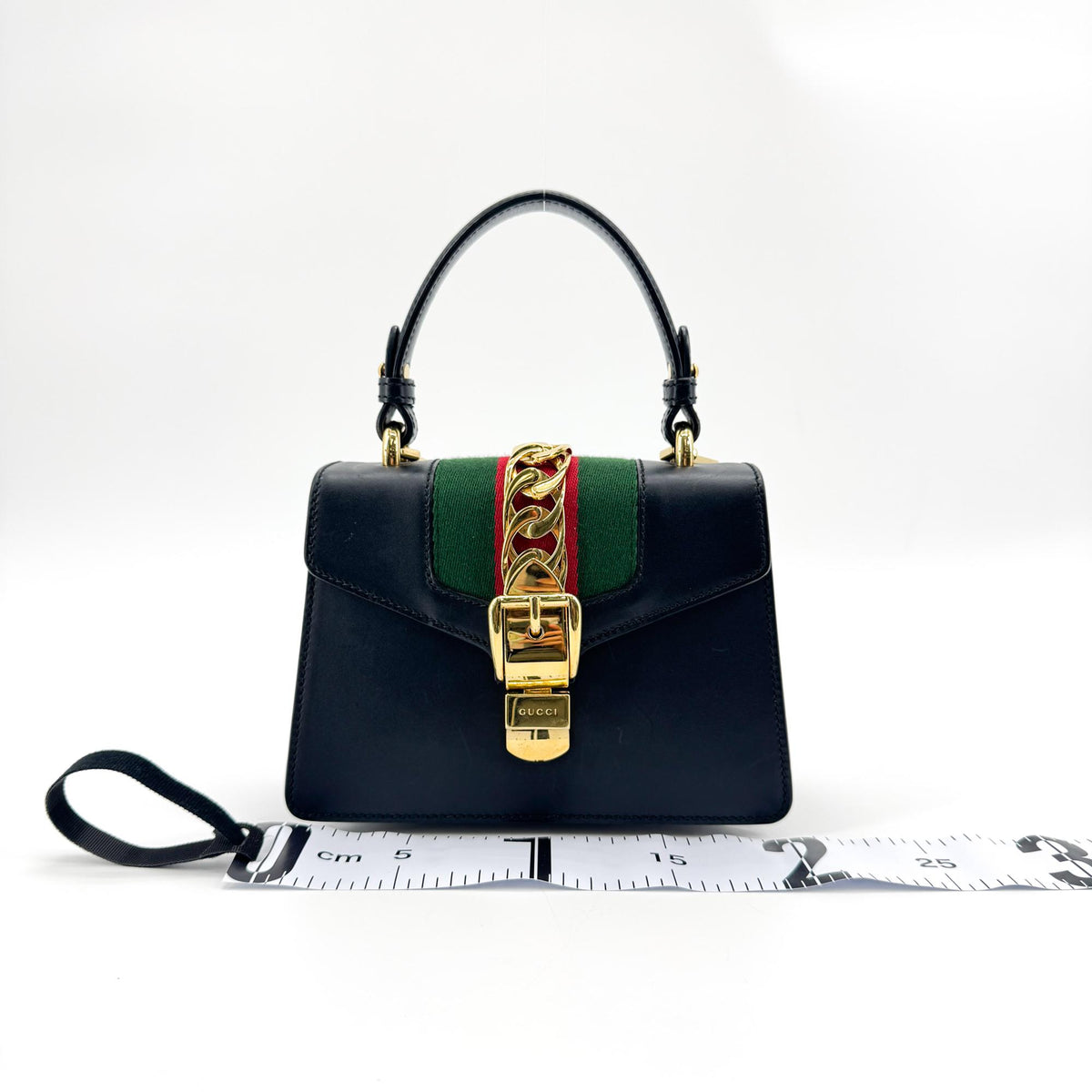 Gucci Sylvie Top Handle Leather Black Leather Handbag (Pre-Owned)