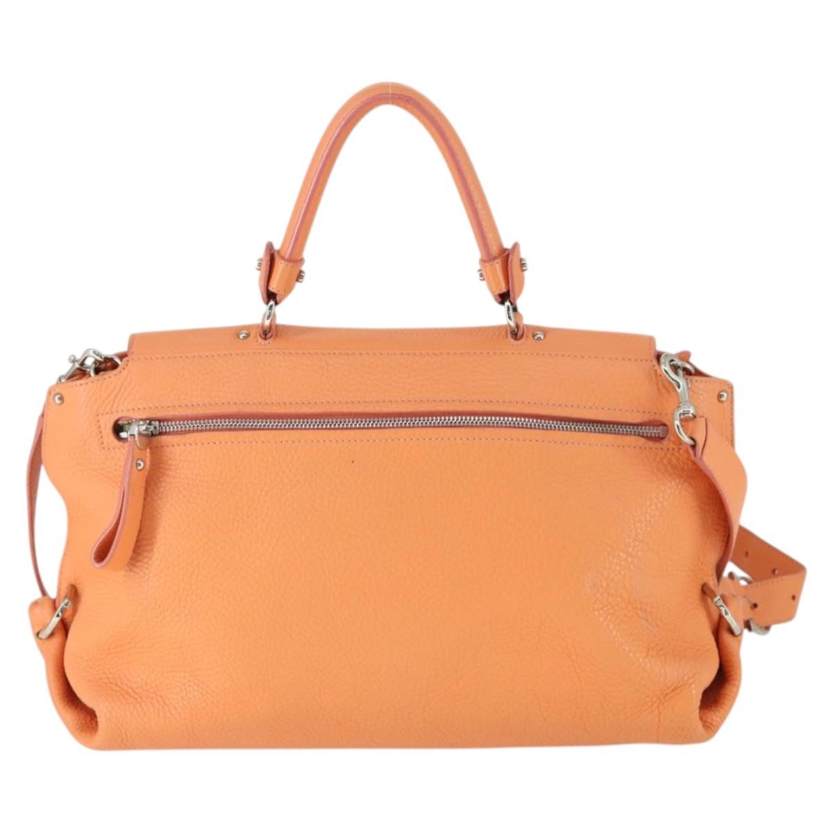 Salvatore Ferragamo Sofia Satchel Grainy Leather Orange Leather Handbag (Pre-Owned)