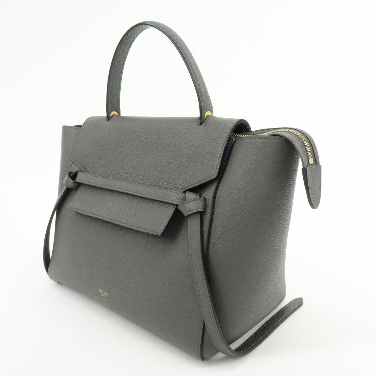 Celine Belt Textured Leather Gray Calfskin Handbag (Pre-Owned)