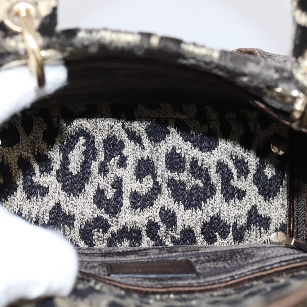 Christian Dior Lady D-Lite Mizza Embroidered Velvet Brown Velvet Handbag (Pre-Owned)