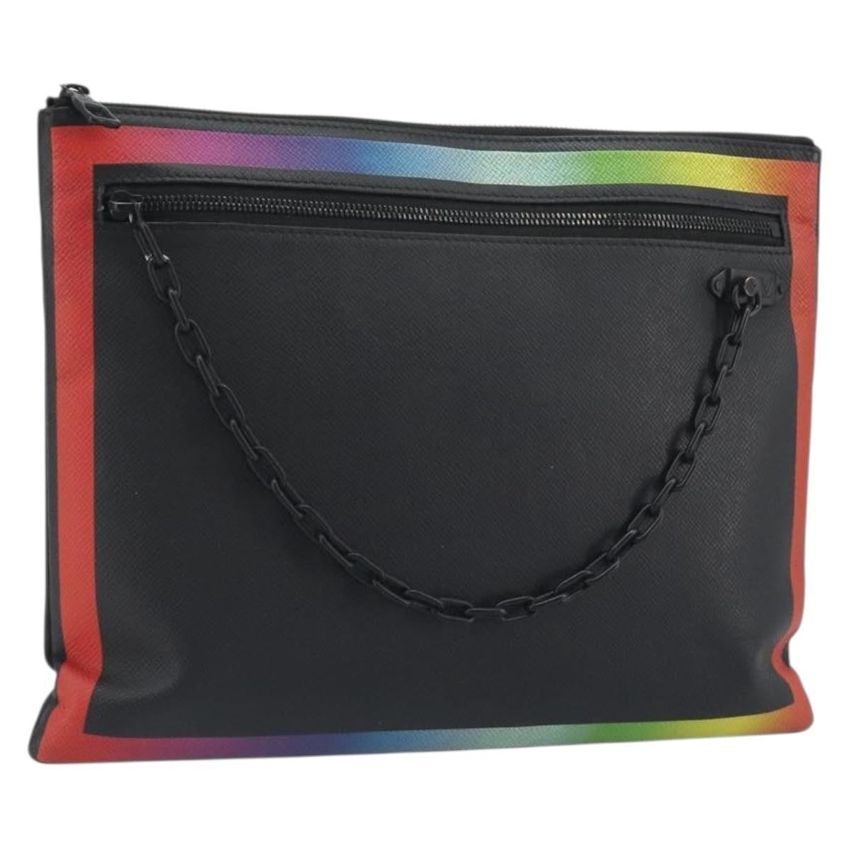 Louis Vuitton Pochette A4 Rainbow Taiga Leather Black Leather Clutche & Pouche Bag (Pre-Owned)