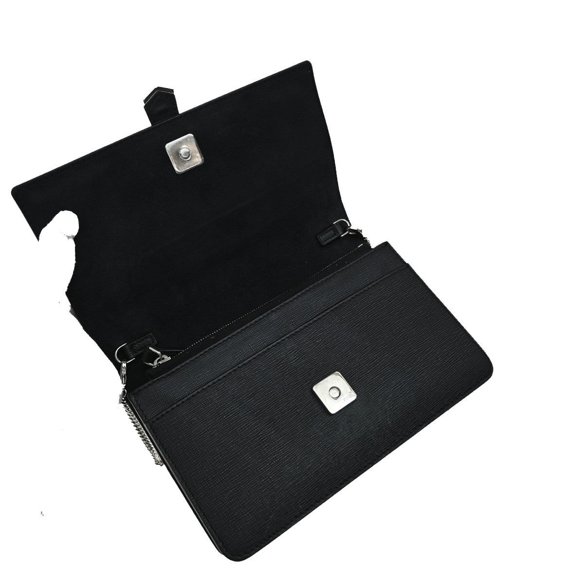 Fendi Karlito Wallet On Chain Studded Saffiano Leather Black Leather Shoulder Bag Bag (Pre-Owned)