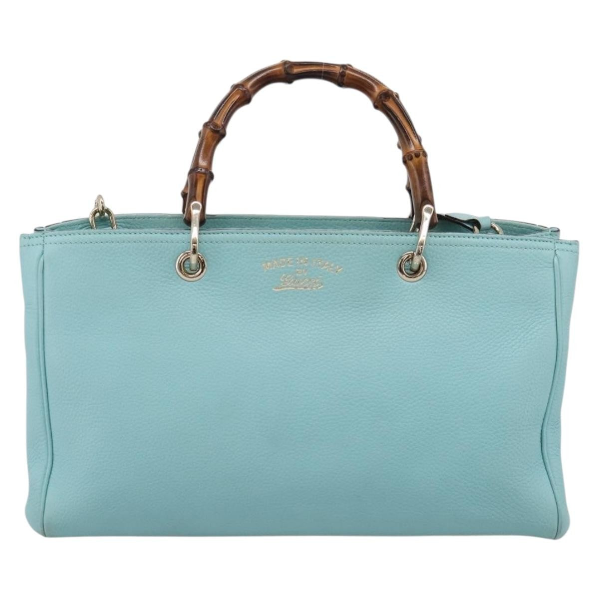 Gucci Bamboo Shopper Leather Blue Leather Tote Bag Bag (Pre-Owned)