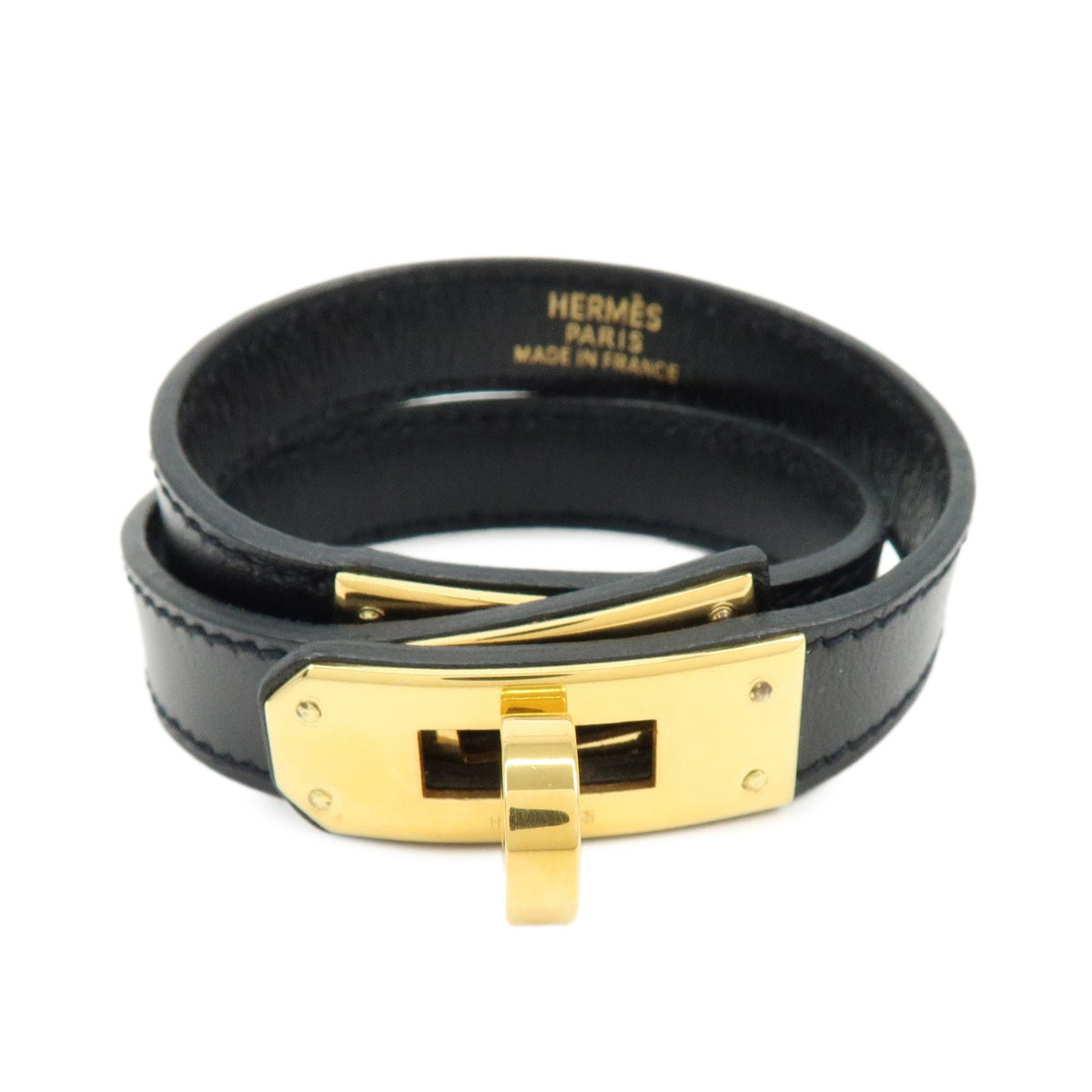 Hermes Kelly Double Tour Leather Black Leather Bracelet Jewelry (Pre-Owned)
