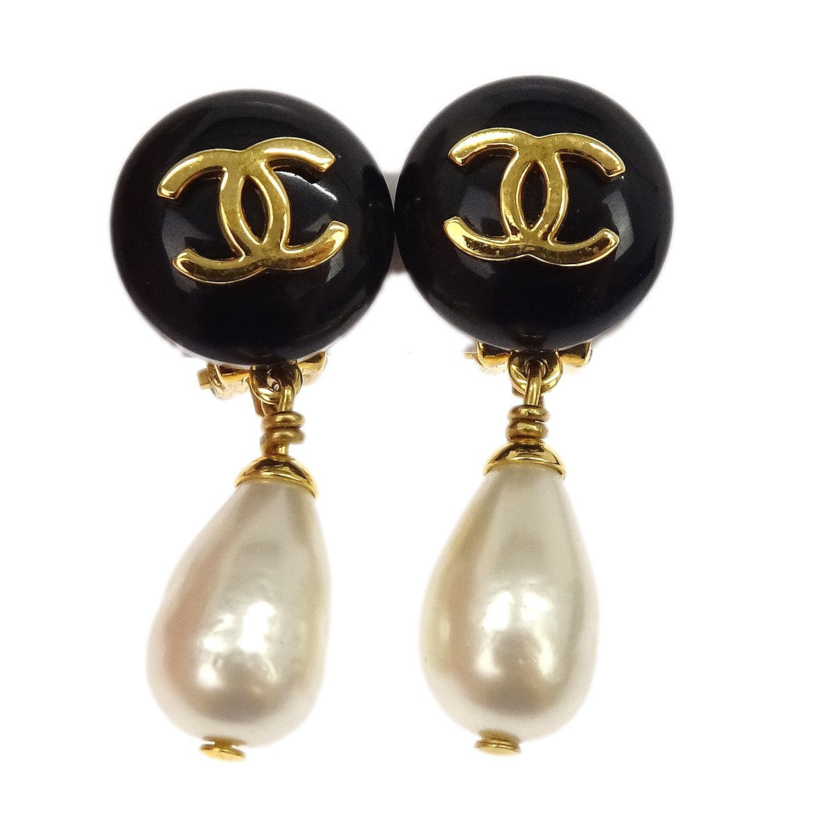 Chanel Cc Logo Dangle Artificial Pearls With Gold-Plated Gold Gold_Plated Earrings Jewelry (Pre-Owned)