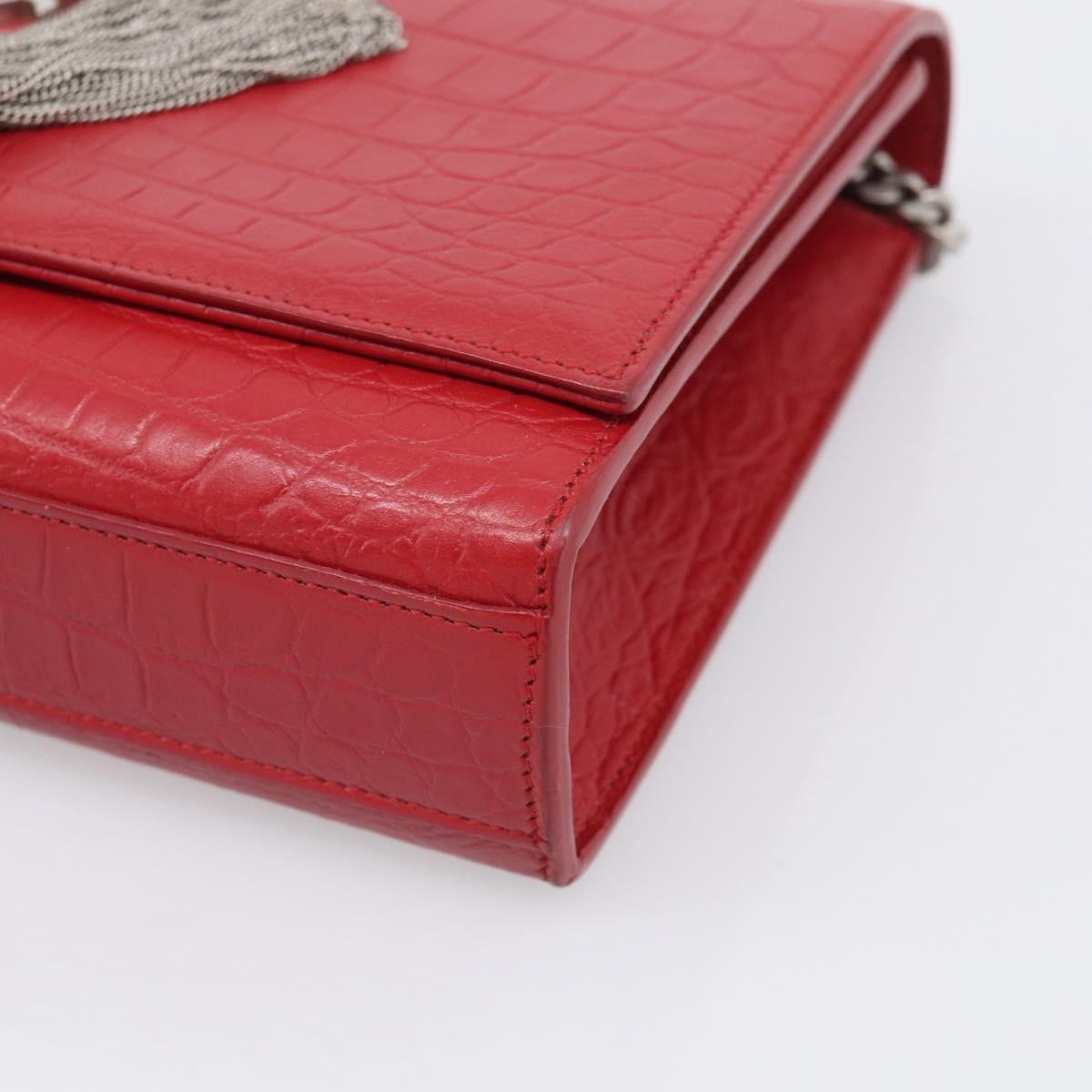Saint Laurent Classic Monogram Crocodile Embossed Leather Red Leather Crossbody Bag Bag (Pre-Owned)