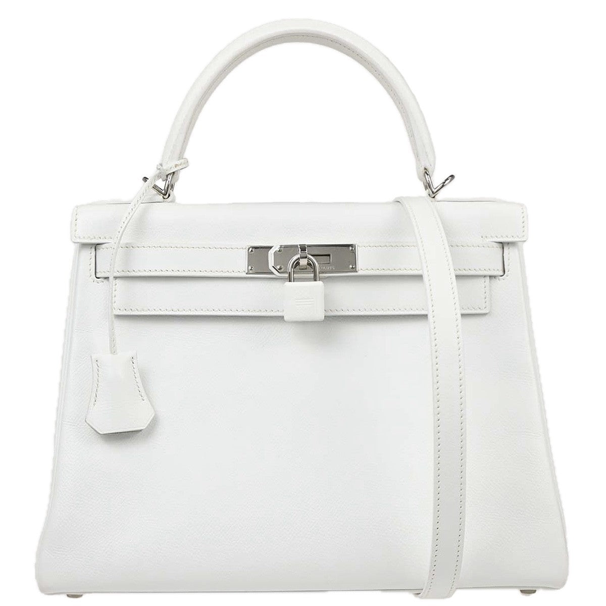Hermes Kelly White Epsom With Palladium Hardware White Leather Handbag (Pre-Owned)