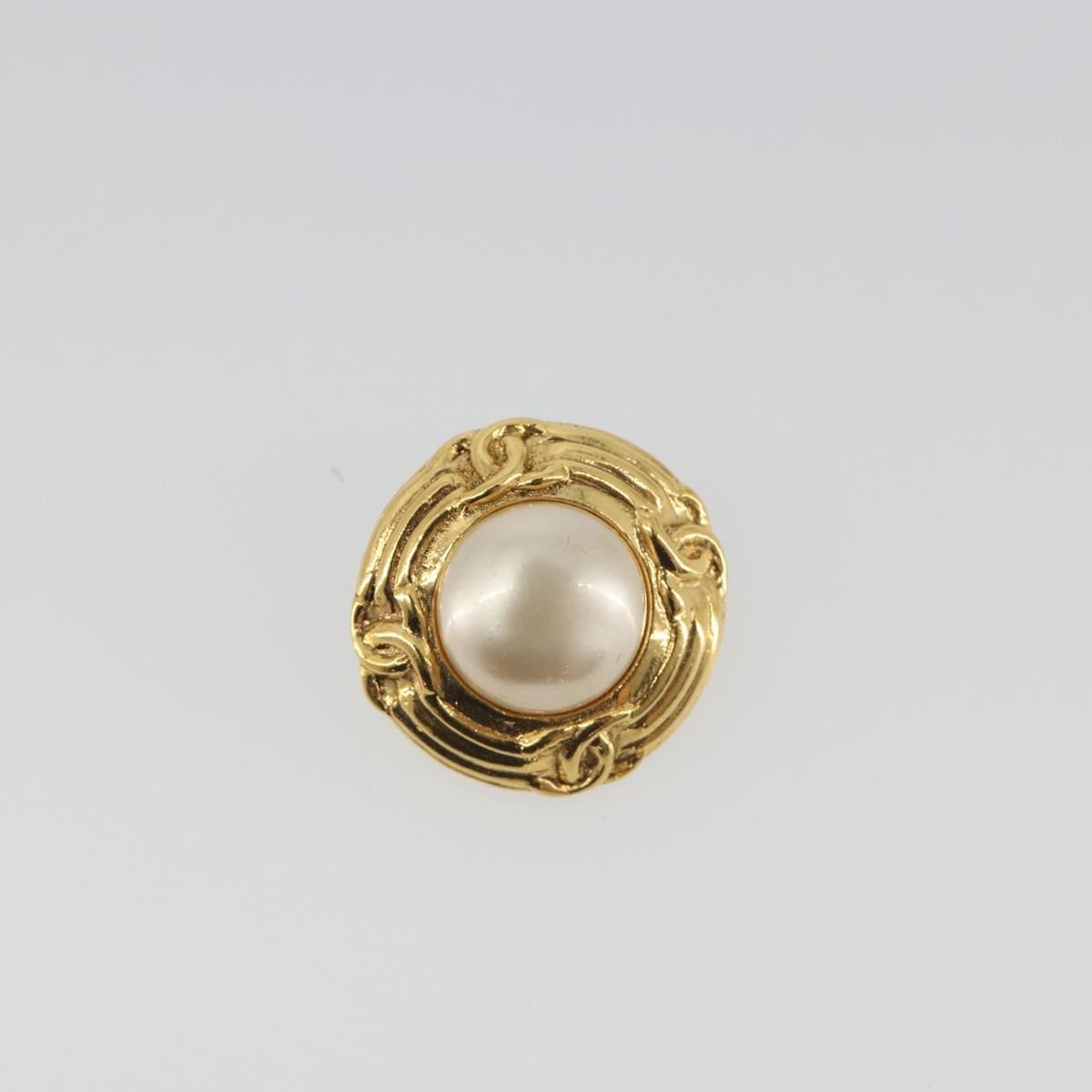 Chanel Vintage Round Cc Clip-On Metal With Faux Pearl Gold Metal Earrings Jewelry (Pre-Owned)