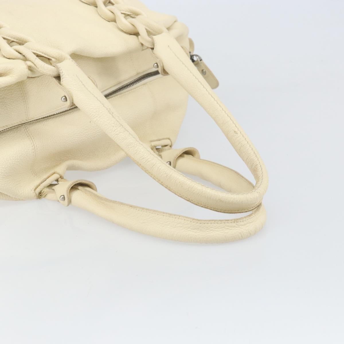 Salvatore Ferragamo Gancini Tote Leather Beige Leather Tote Bag Bag (Pre-Owned)