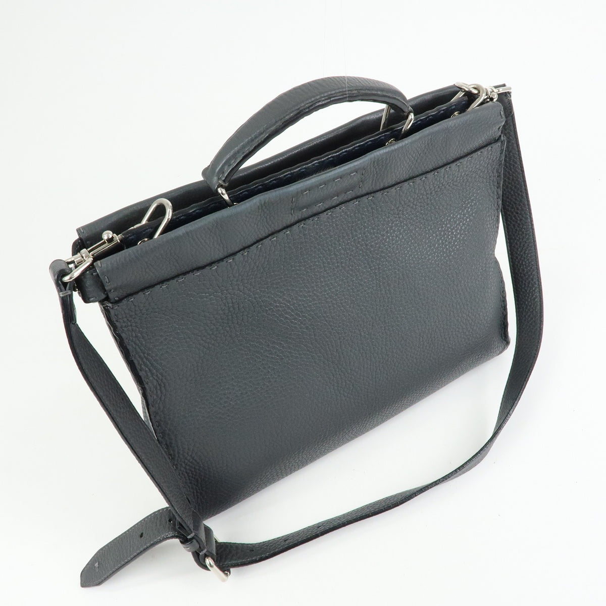 Fendi Selleria Peekaboo Grainy Leather Gray Leather Handbag (Pre-Owned)