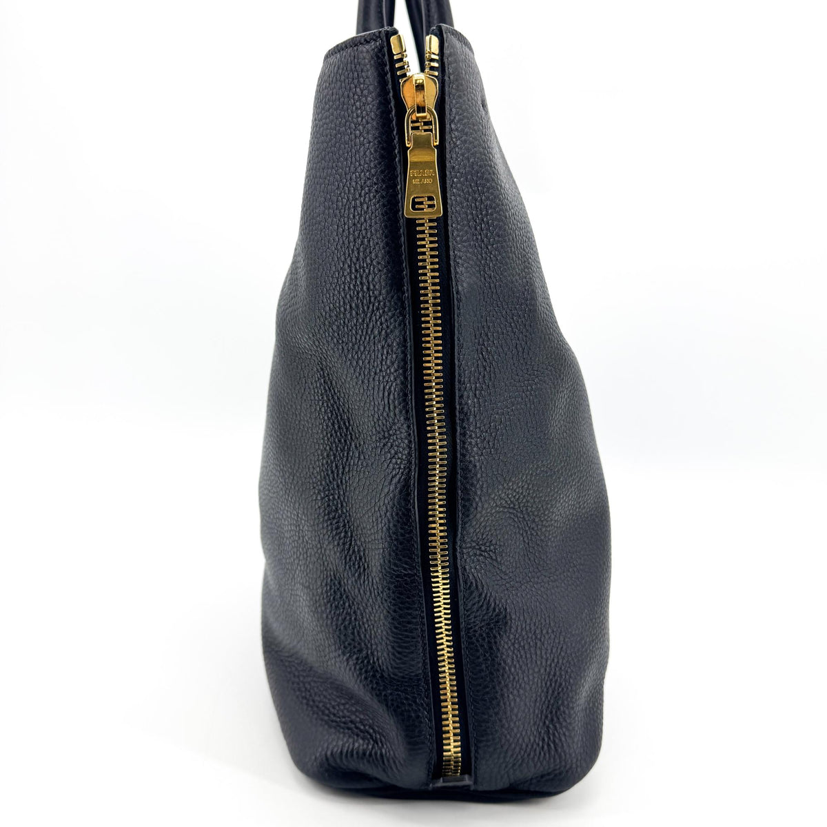 Prada Side Zip Convertible Vitello Daino Black Leather Tote Bag Bag (Pre-Owned)