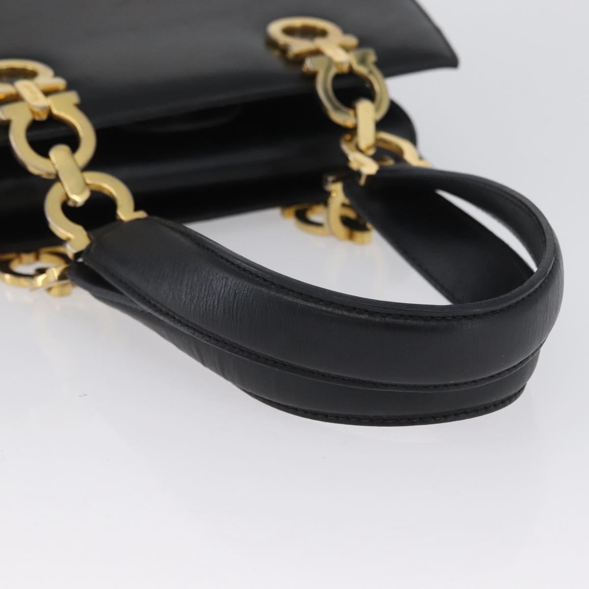 Salvatore Ferragamo Gancini Leather Black Leather Handbag (Pre-Owned)