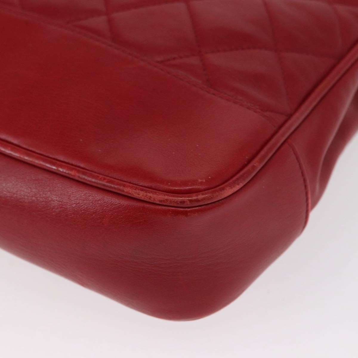 Chanel Vintage Slit Pocket Quilted Lambskin Red Leather Shoulder Bag Bag (Pre-Owned)