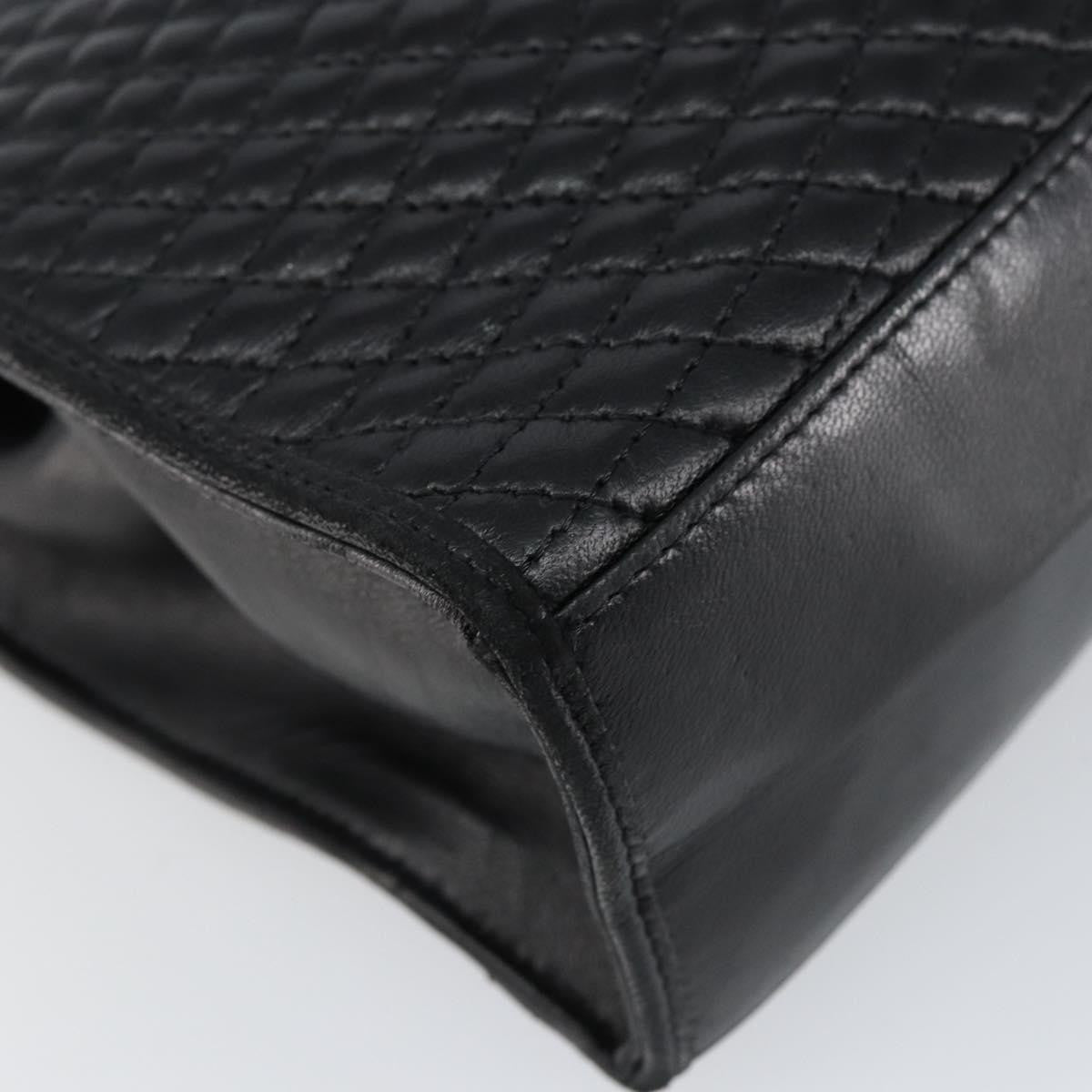 Bally Vintage Flap Quilted Leather Black Leather Handbag (Pre-Owned)
