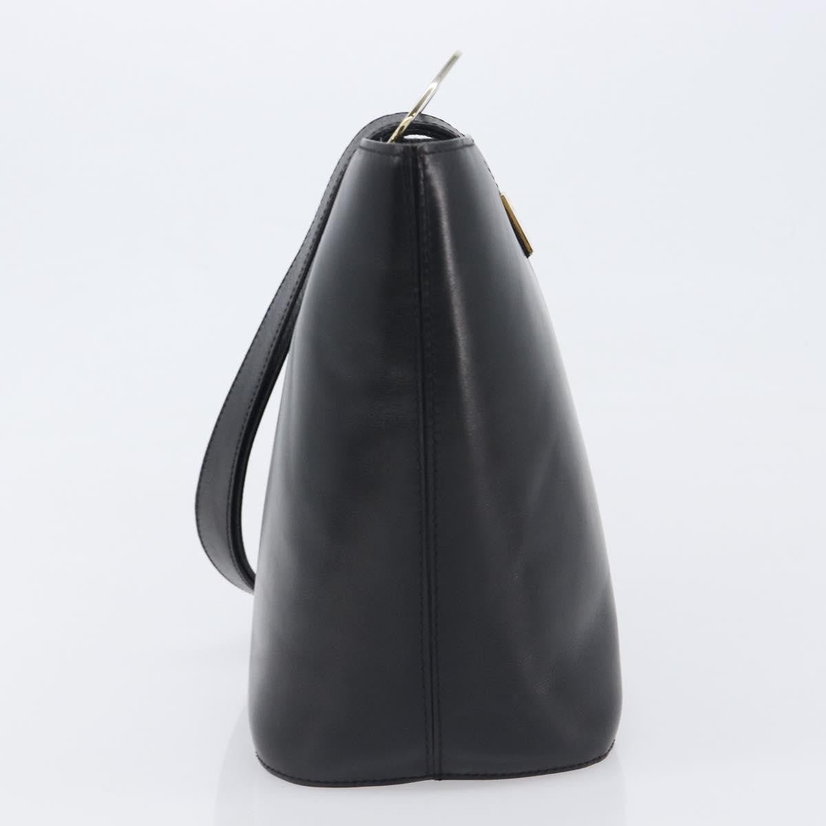 Celine Shoulder Bag Circle Logo Leather Black Leather Shoulder Bag Bag (Pre-Owned)