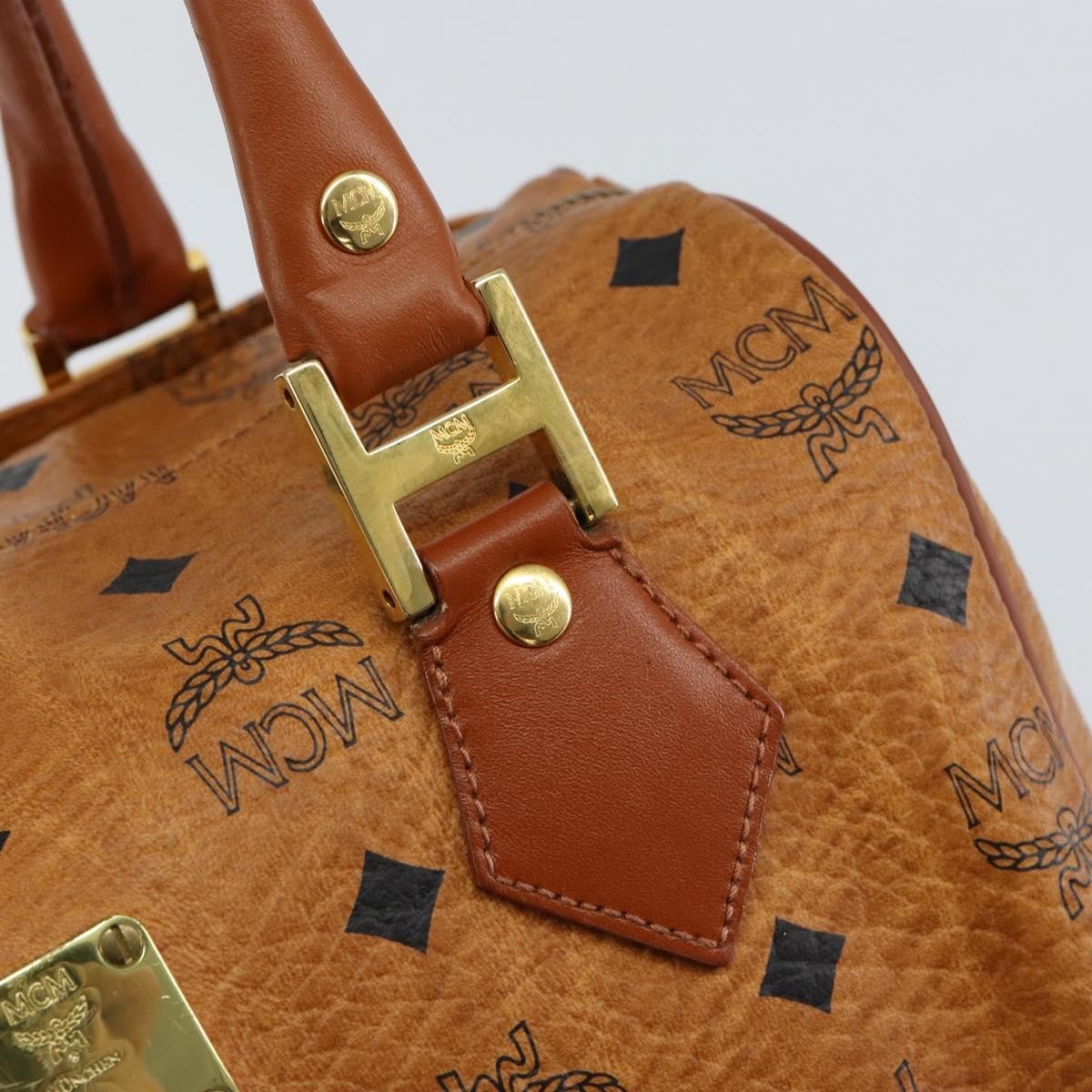 MCM Visetos Logogramme Canvas And Leather Brown Leather Handbag (Pre-Owned)