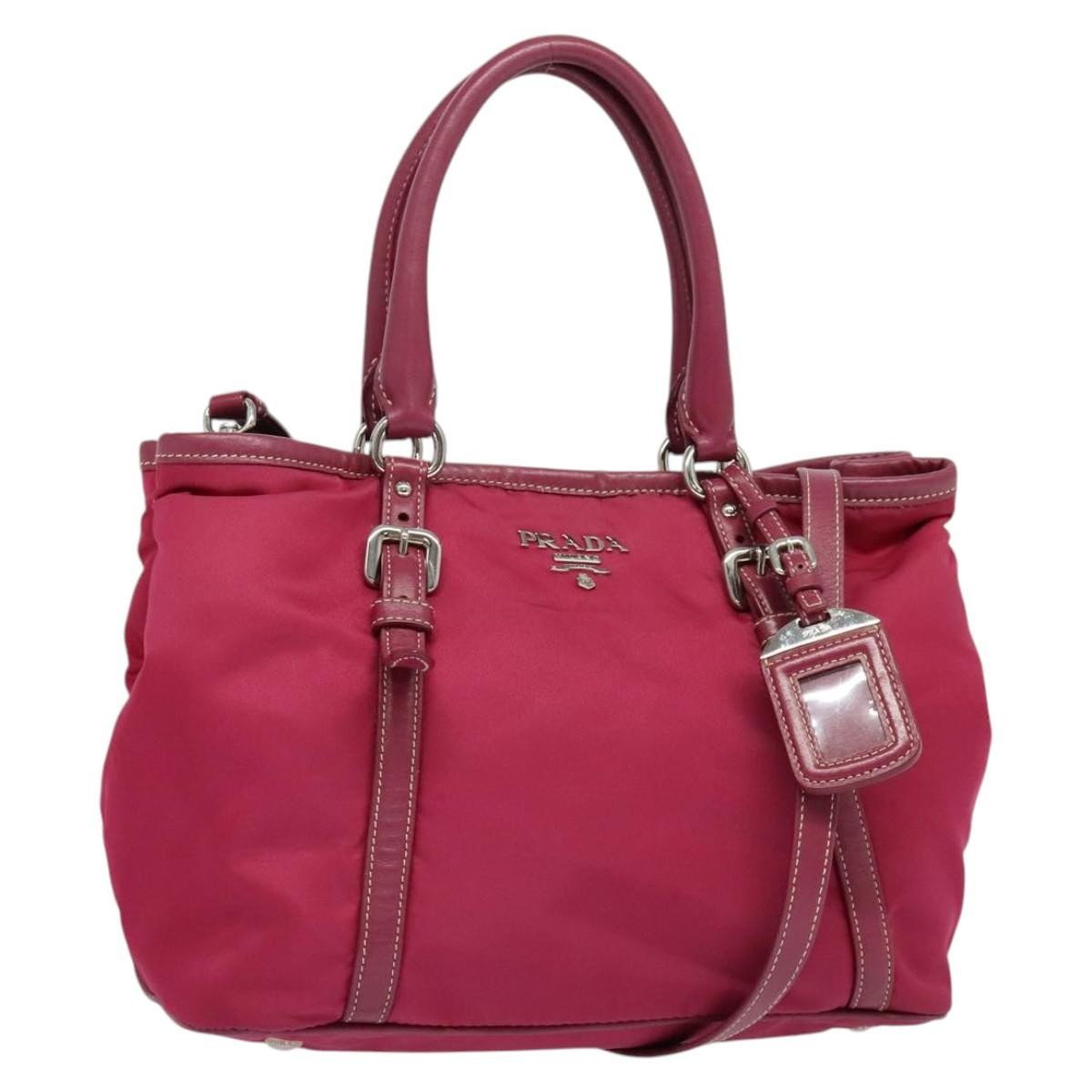 Prada Convertible Belted Hobo Tessuto With Leather Pink Nylon Shoulder Bag Bag (Pre-Owned)