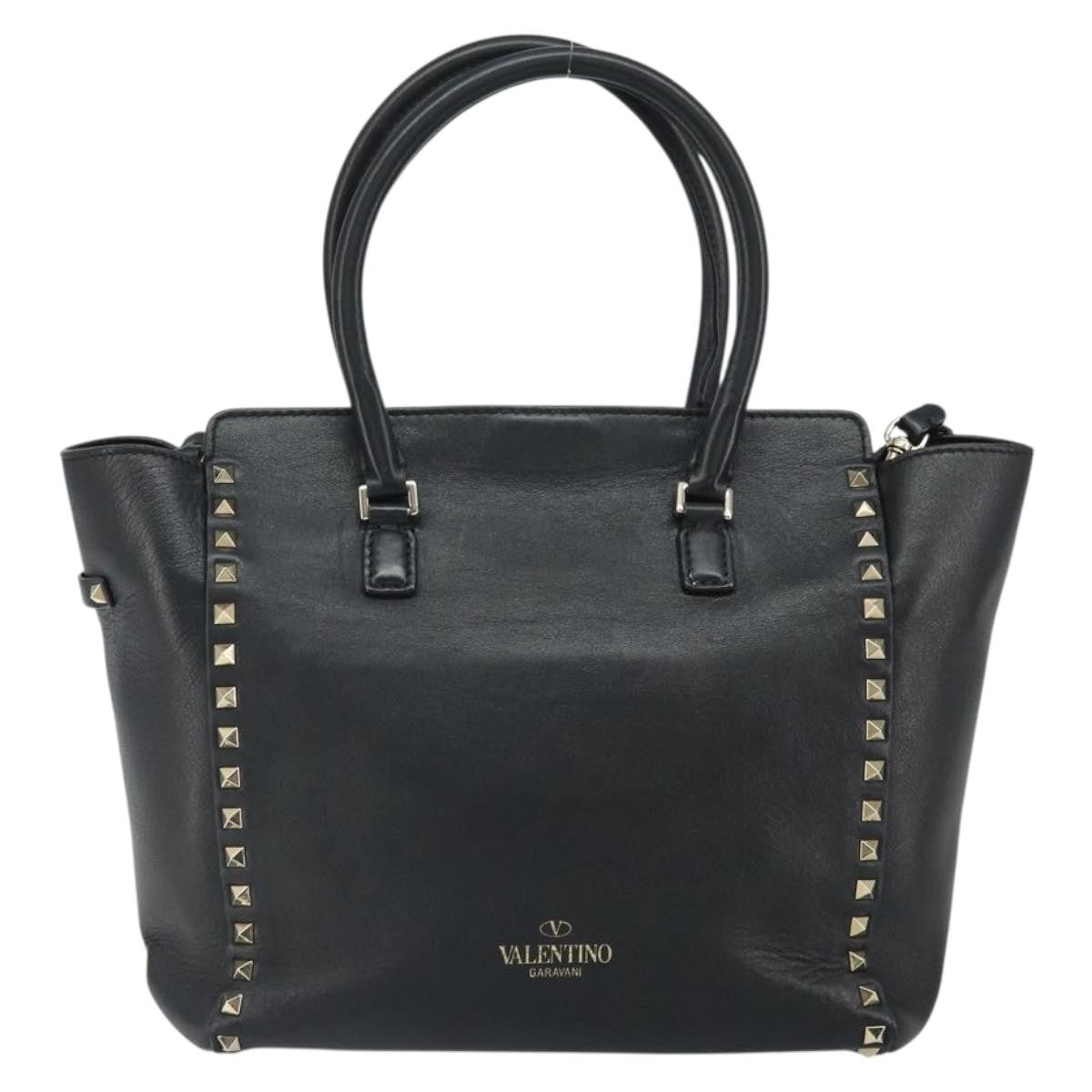 Valentino Garavani Rockstud Tote Soft Leather Black Leather Tote Bag Bag (Pre-Owned)