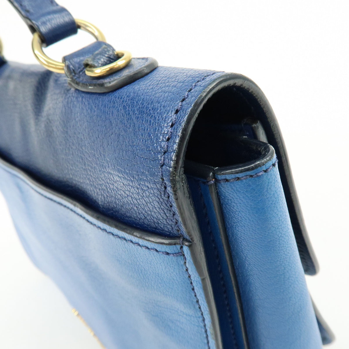 Miu Miu Madras Top Handle Leather Blue Leather Handbag (Pre-Owned)