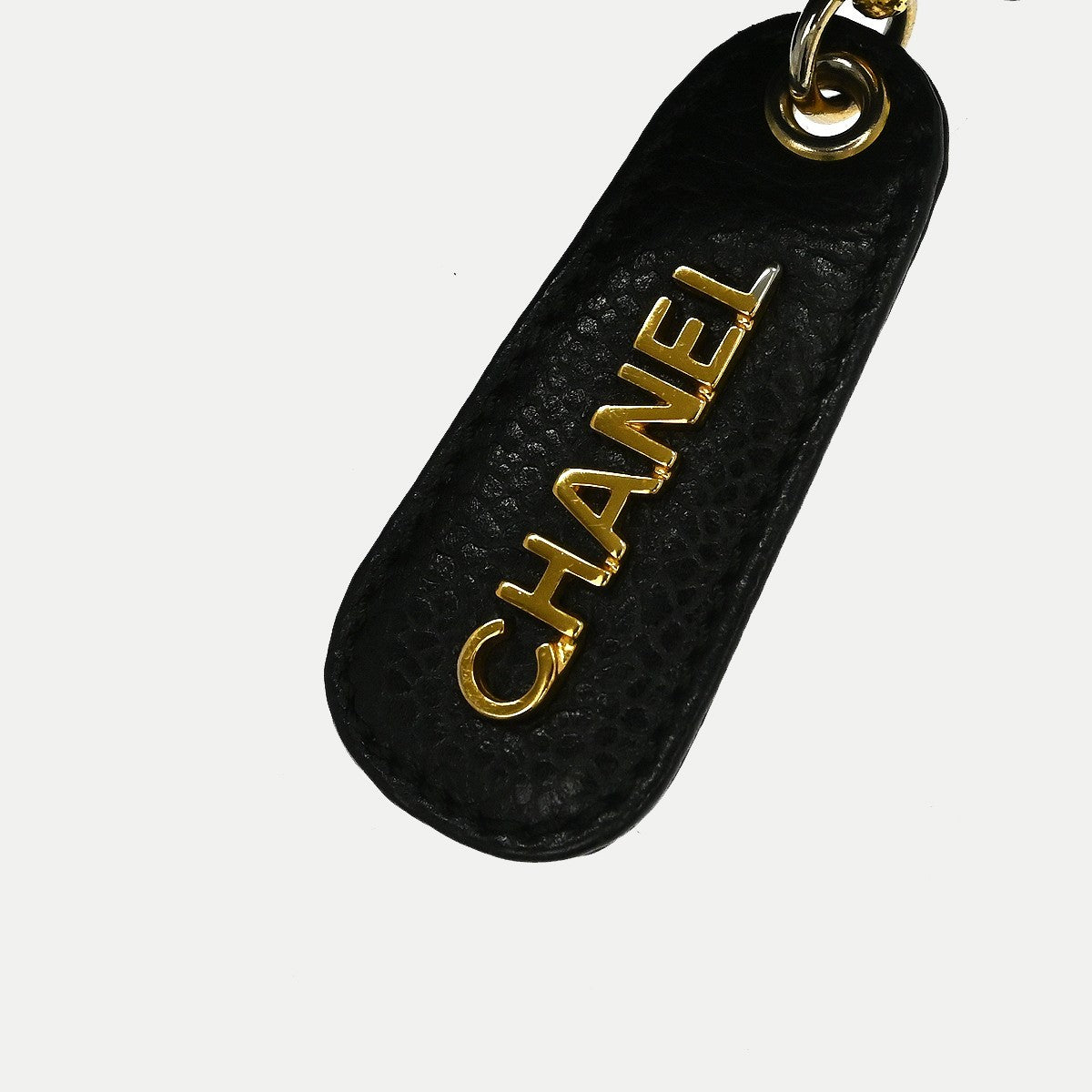 Chanel Vintage Logo Chain Tote Caviar Black Leather Tote Bag Bag (Pre-Owned)