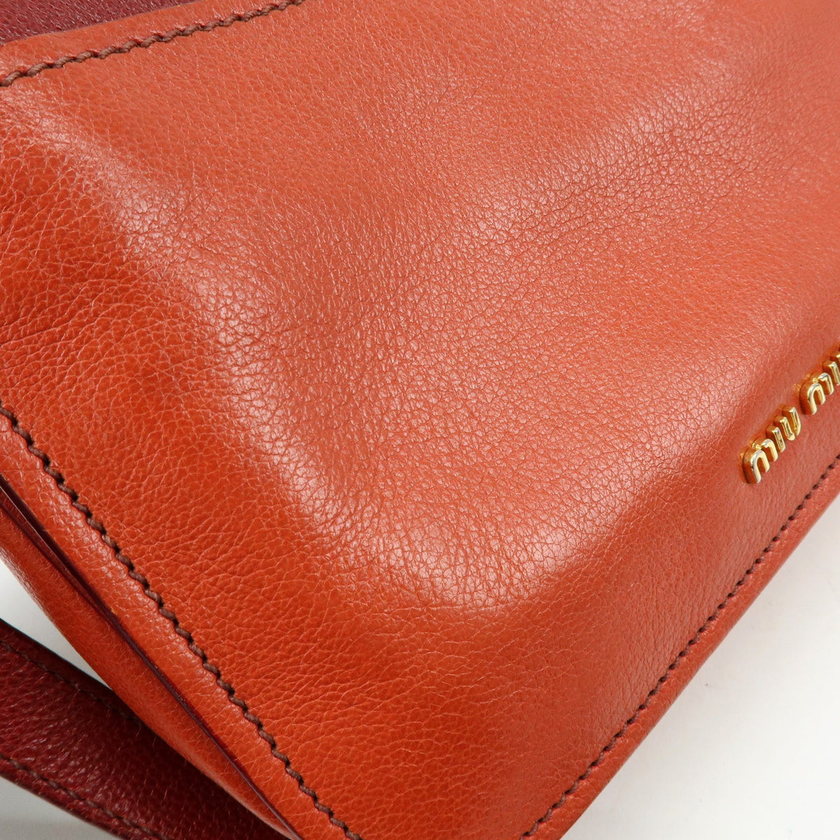 Miu Miu Madras Top Handle Leather Red Leather Handbag (Pre-Owned)