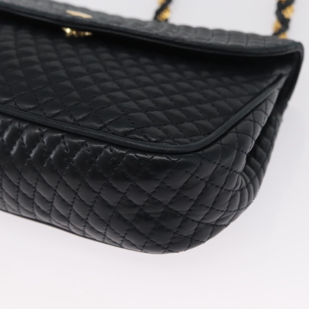 Bally Vintage Chain Quilted Leather Navy Leather Shoulder Bag Bag (Pre-Owned)