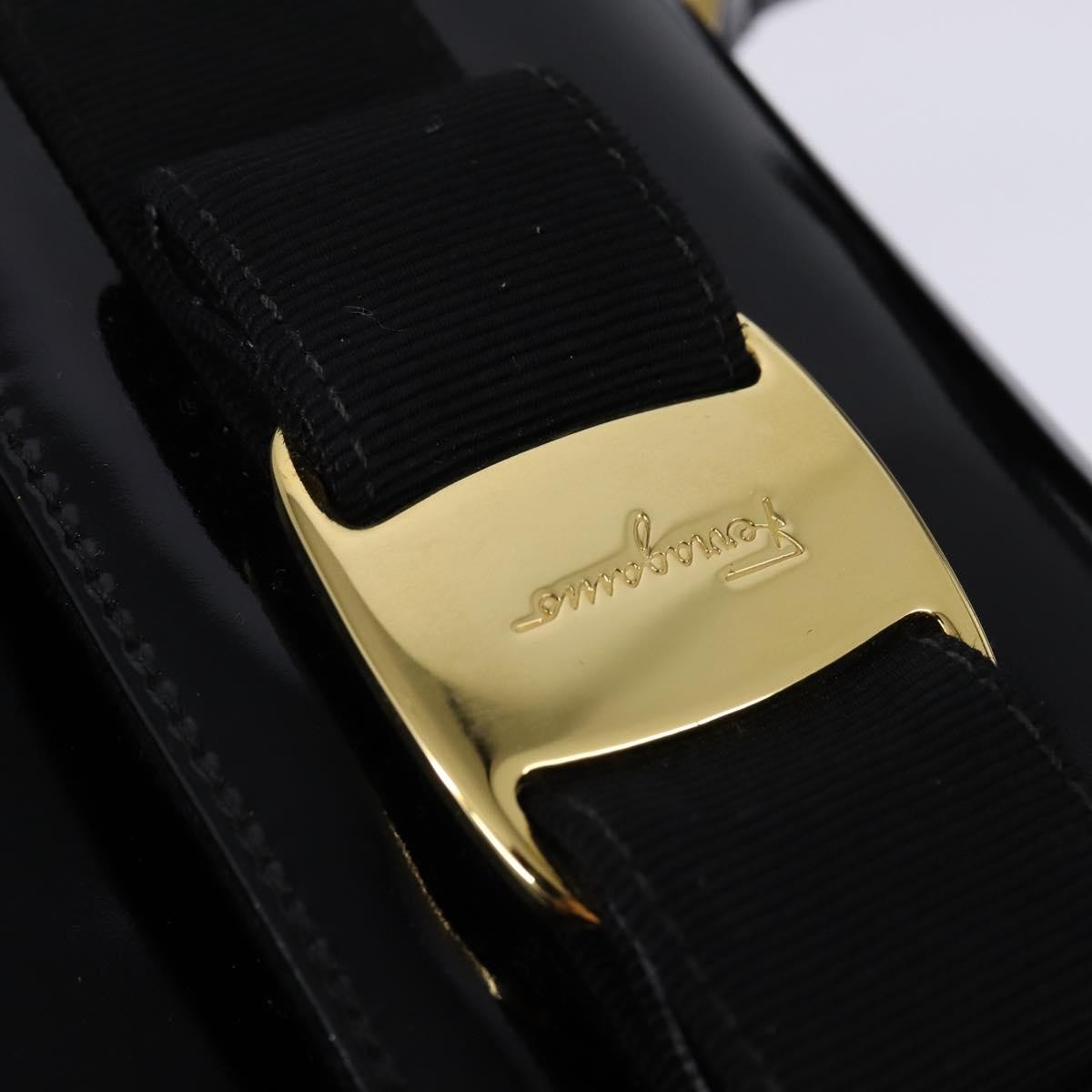 Salvatore Ferragamo Vintage Vara Bow Top Handle Patent Leather Black Patent_Leather Handbag (Pre-Owned)