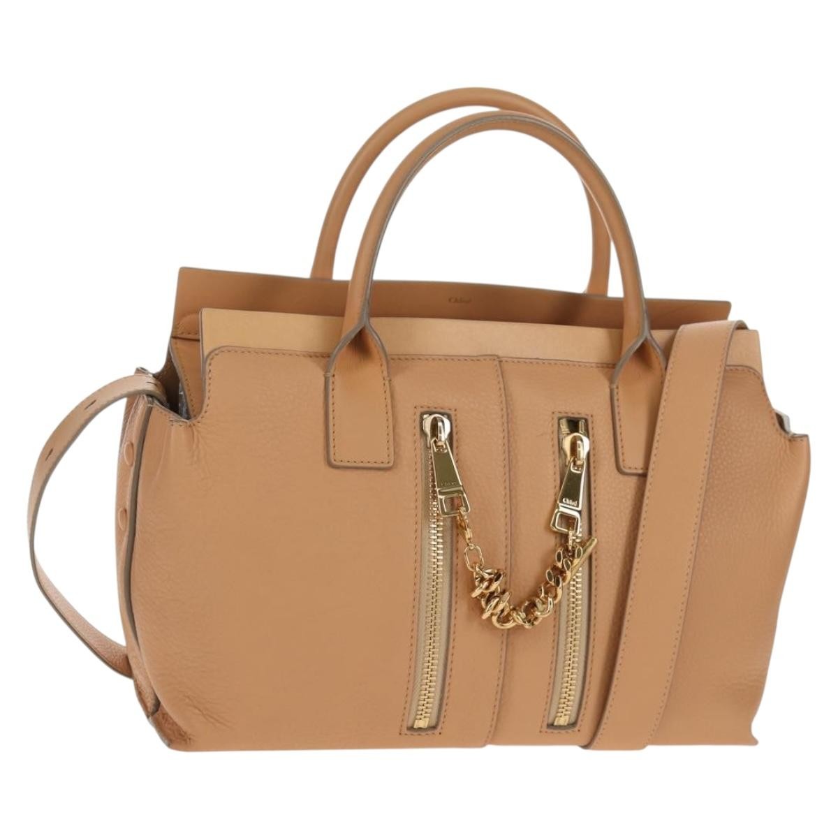 Chloe Cate Satchel Leather Beige Leather Tote Bag Bag (Pre-Owned)