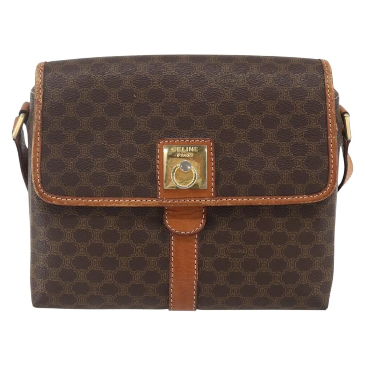 Celine Vintage Macadam Canvas And Leather Brown Canvas Shoulder Bag Bag (Pre-Owned)