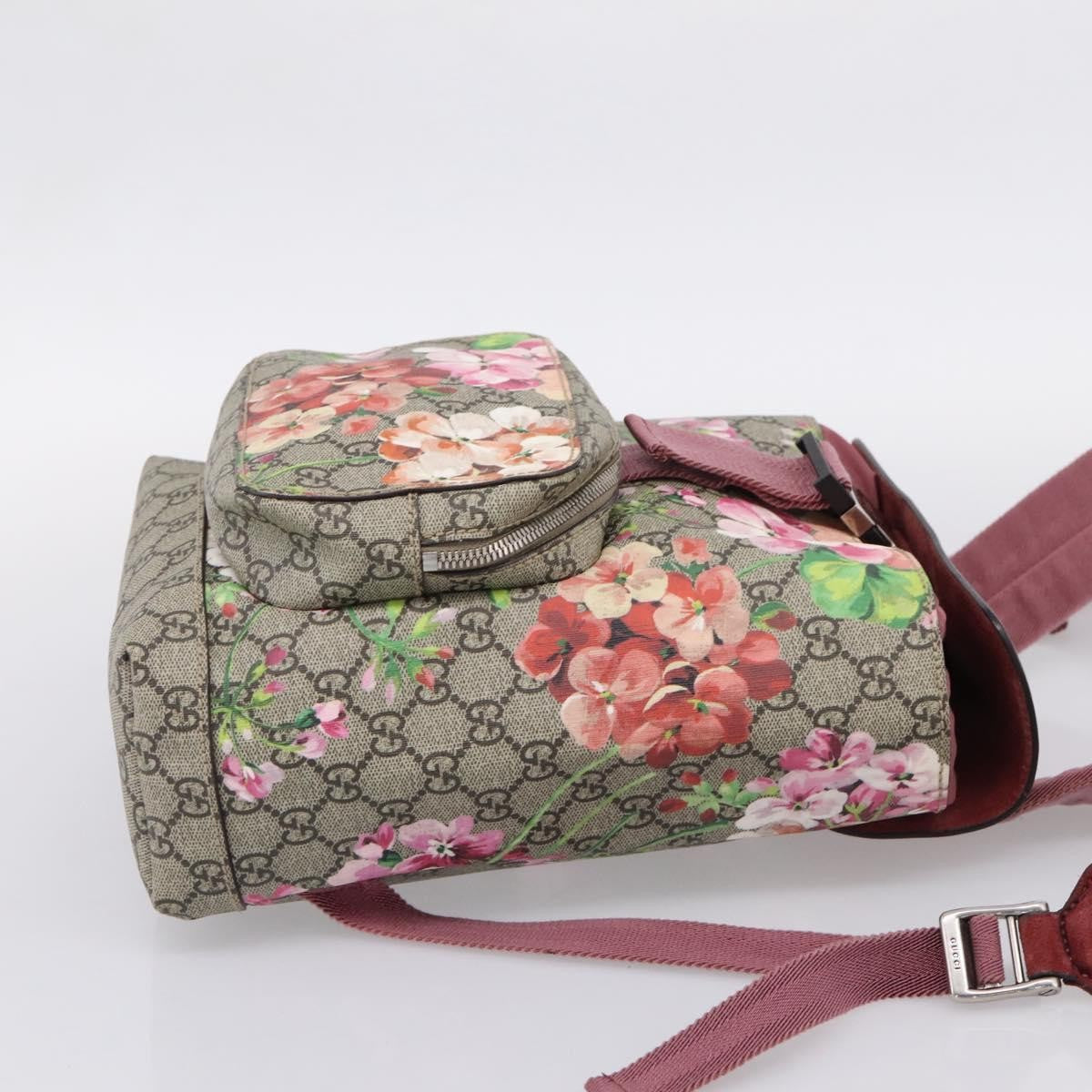 Gucci Buckle Blooms Print Gg Coated Canvas Beige Canvas Backpack Bag (Pre-Owned)