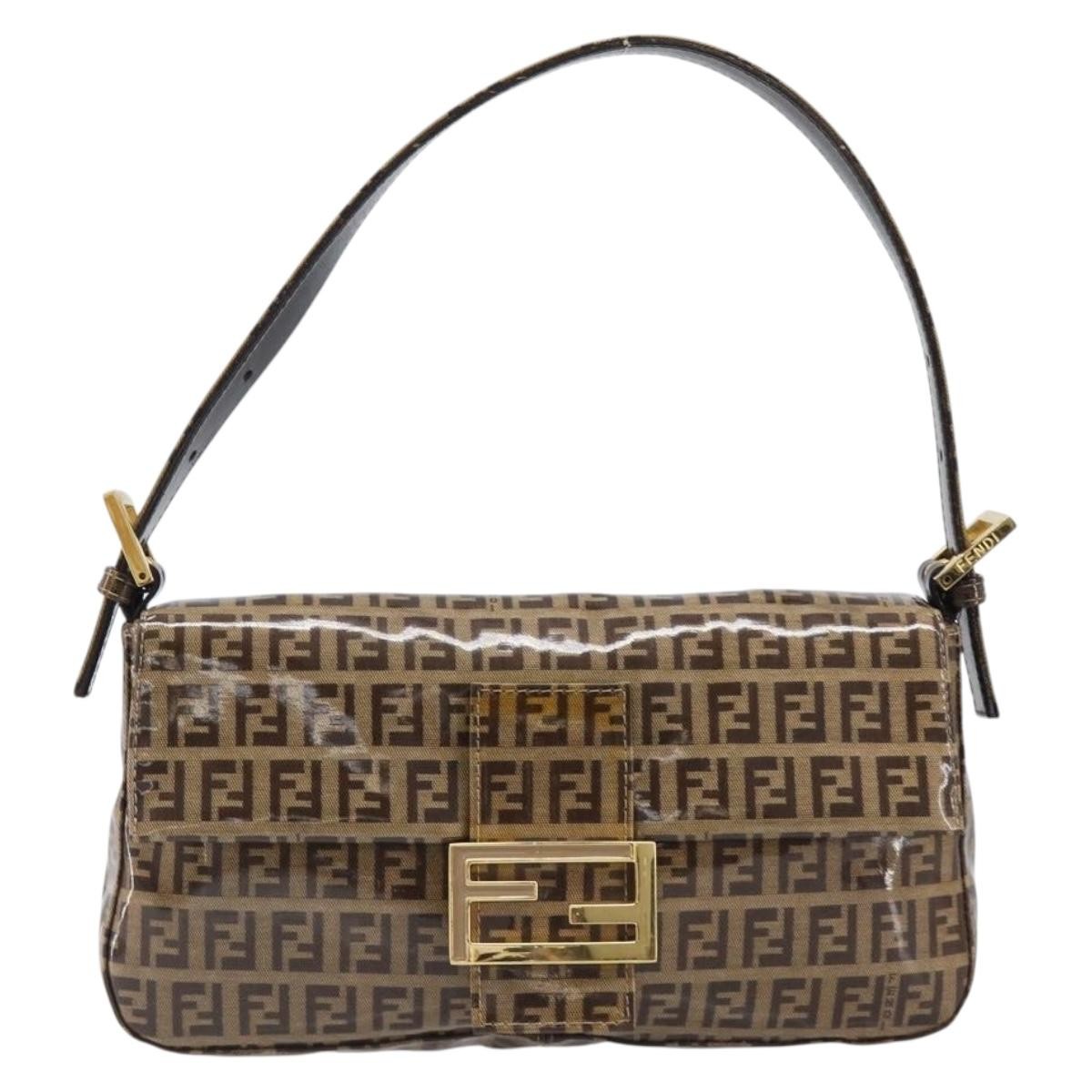 Fendi Mamma Baguette Zucca Patent Leather Beige Canvas Shoulder Bag Bag (Pre-Owned)