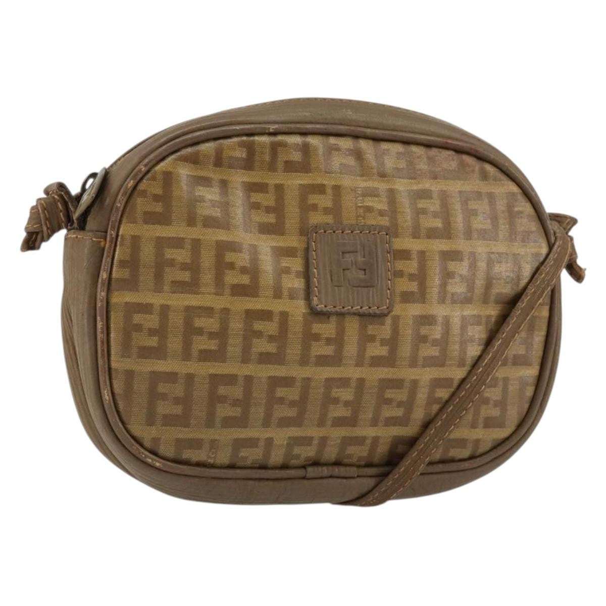 Fendi Zucchino Canvas Beige Canvas Shoulder Bag Bag (Pre-Owned)
