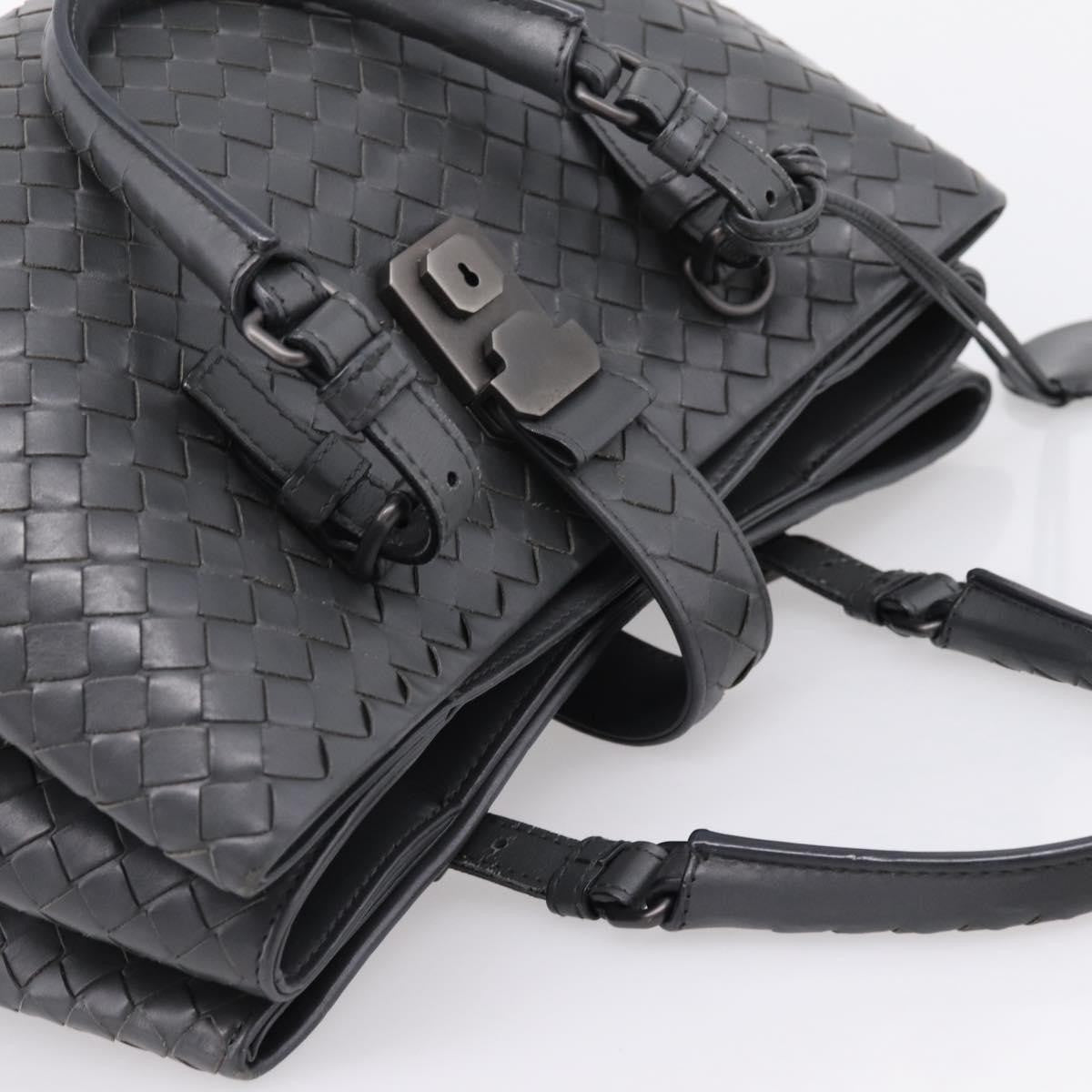 Bottega Veneta Roma Intrecciato Nappa Gray Leather Handbag (Pre-Owned)