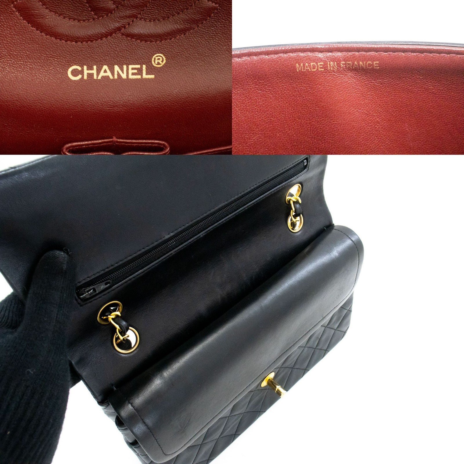 Chanel Classic Flap Lambskin Black Leather Crossbody Bag Bag (Pre-Owned)