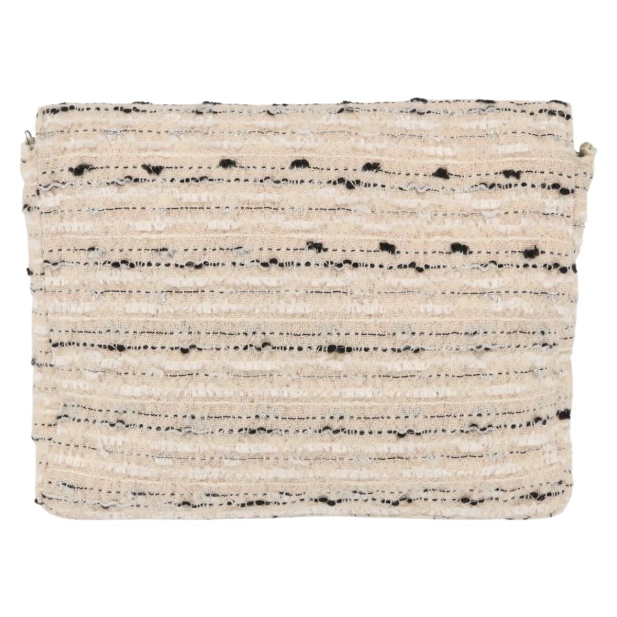 Chanel Vintage Envelope Chain Clutch Tweed White Tweed Clutche & Pouche Bag (Pre-Owned)