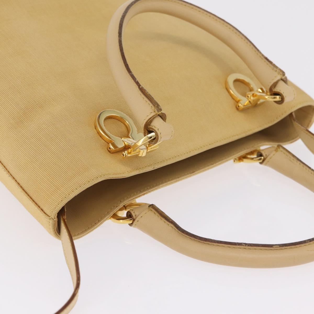 Salvatore Ferragamo Gancini Tote Canvas Beige Canvas Tote Bag Bag (Pre-Owned)