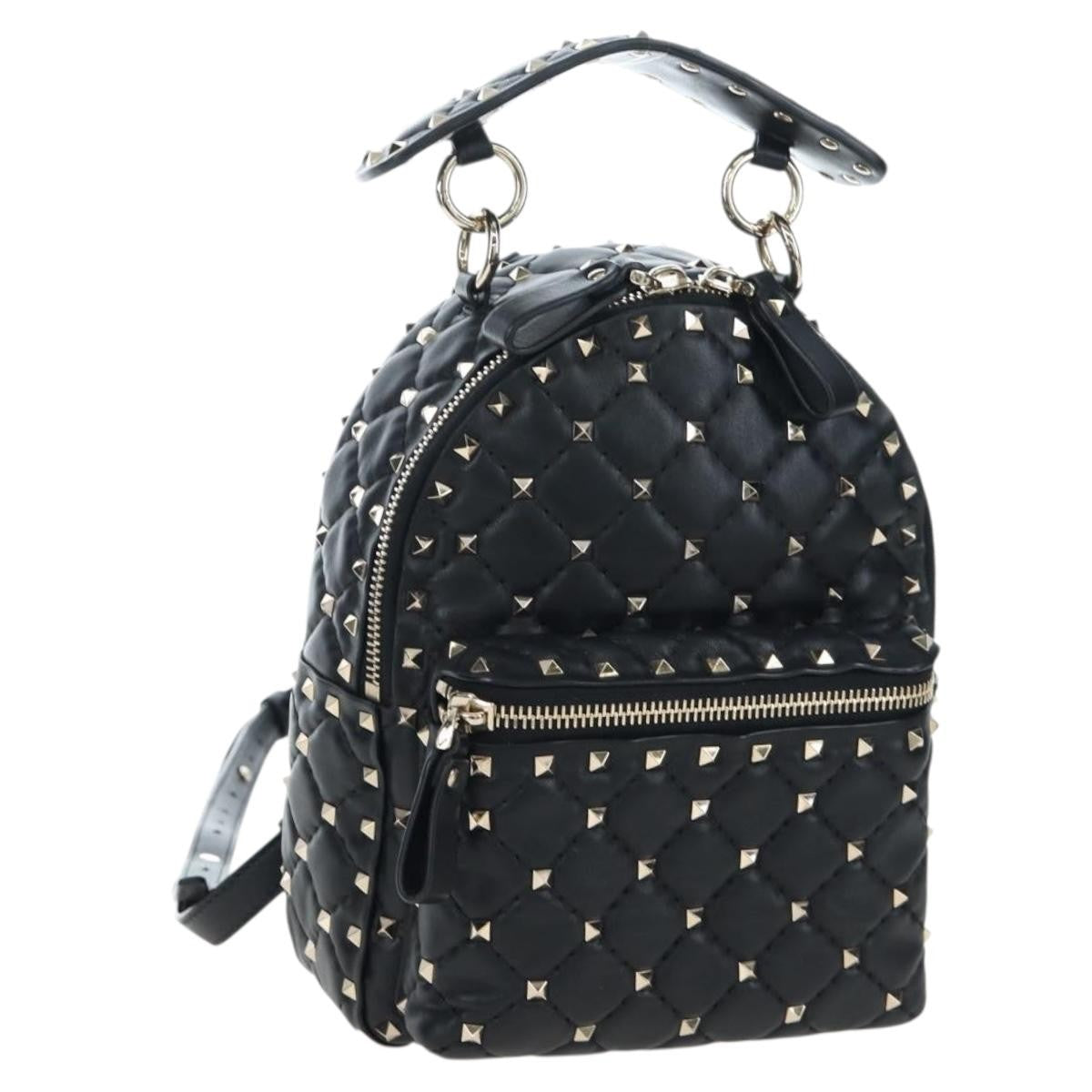 Valentino Garavani Rockstud Spike Quilted Leather Black Leather Backpack Bag (Pre-Owned)