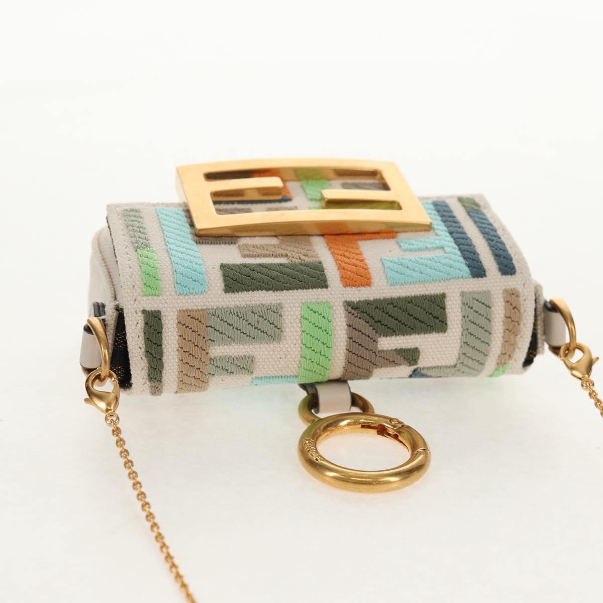 Fendi Chain Baguette Charm Zucca Embroidered Canvas Multicolour Canvas Shoulder Bag Bag (Pre-Owned)