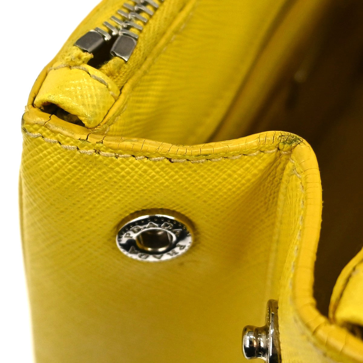 Prada Galleria Double Zip Saffiano Leather Yellow Leather Tote Bag Bag (Pre-Owned)