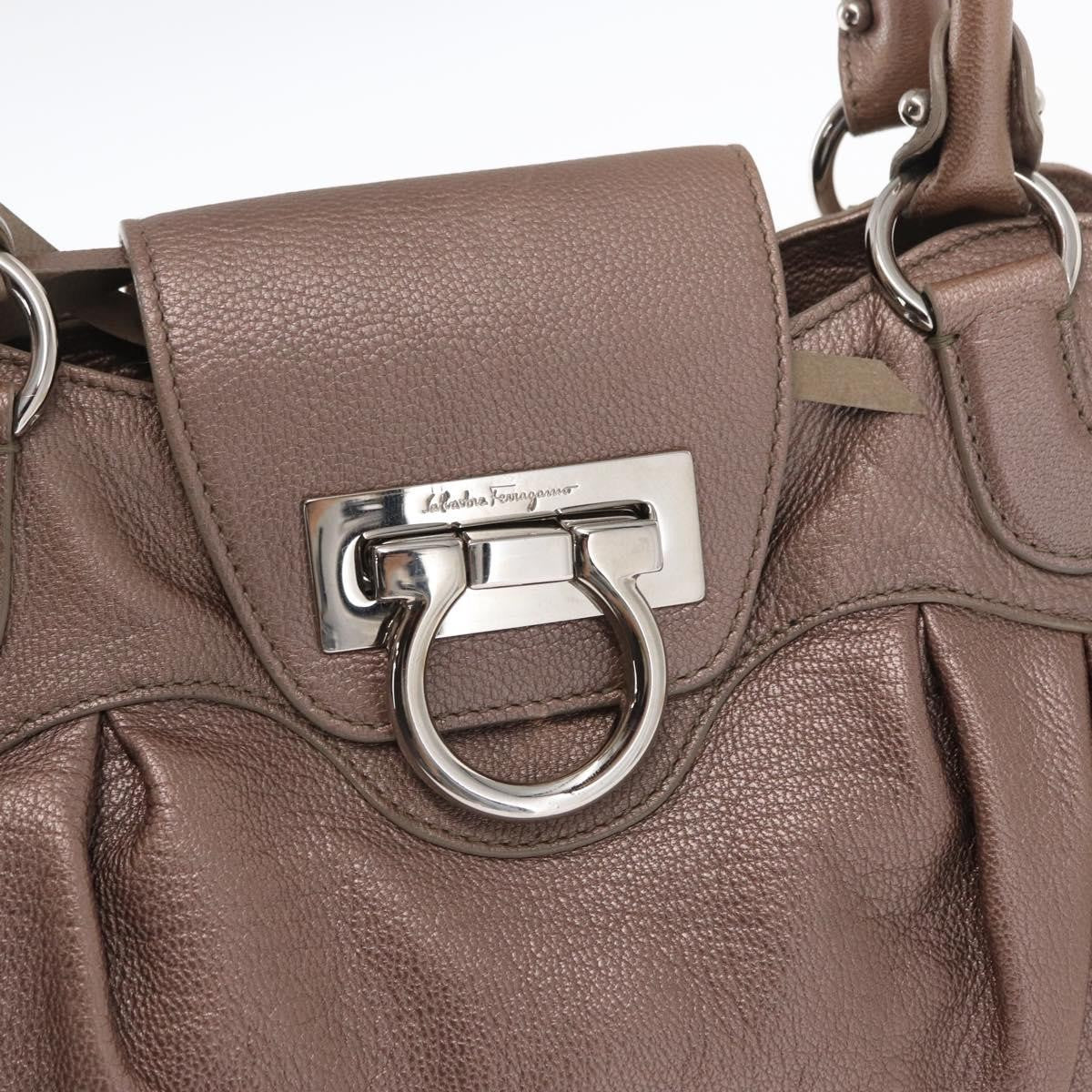 Salvatore Ferragamo Gancini Leather Beige Leather Handbag (Pre-Owned)