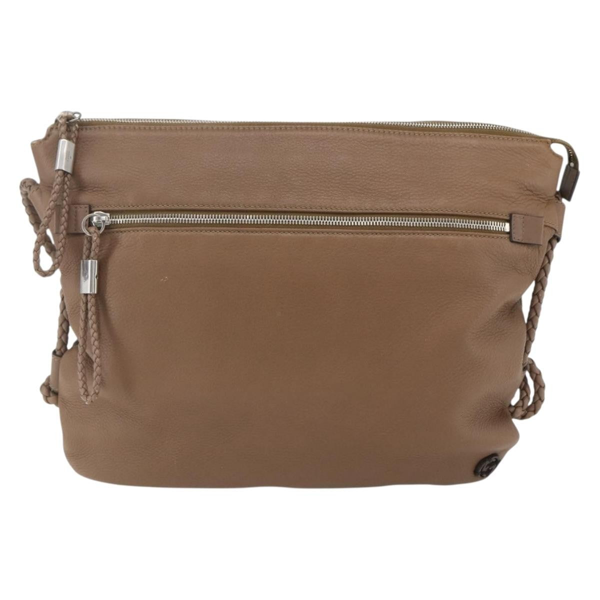 Gucci Braided Strap Zip Messenger Leather Brown Leather Shoulder Bag Bag (Pre-Owned)