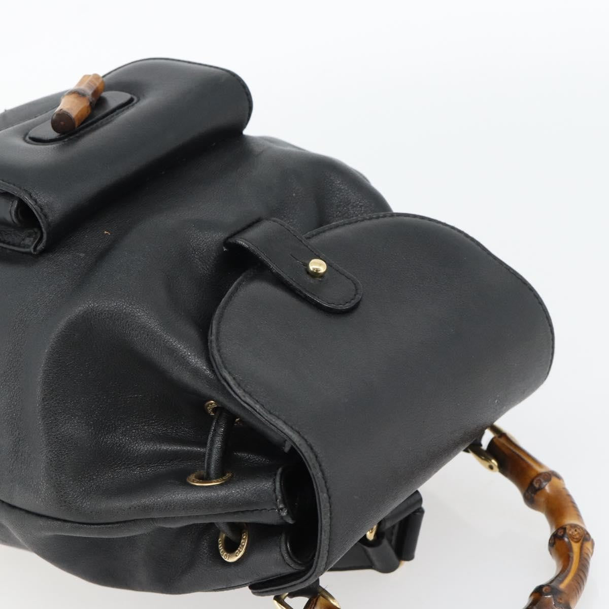 Gucci Vintage Bamboo Leather Black Leather Backpack Bag (Pre-Owned)