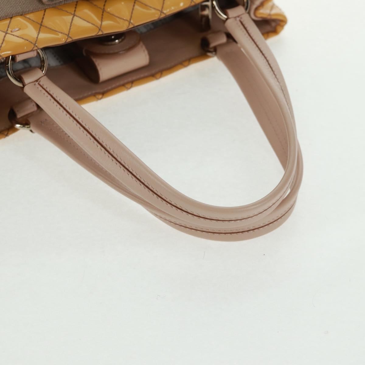 Salvatore Ferragamo Vala Patent Leather Yellow Patent_Leather Handbag (Pre-Owned)