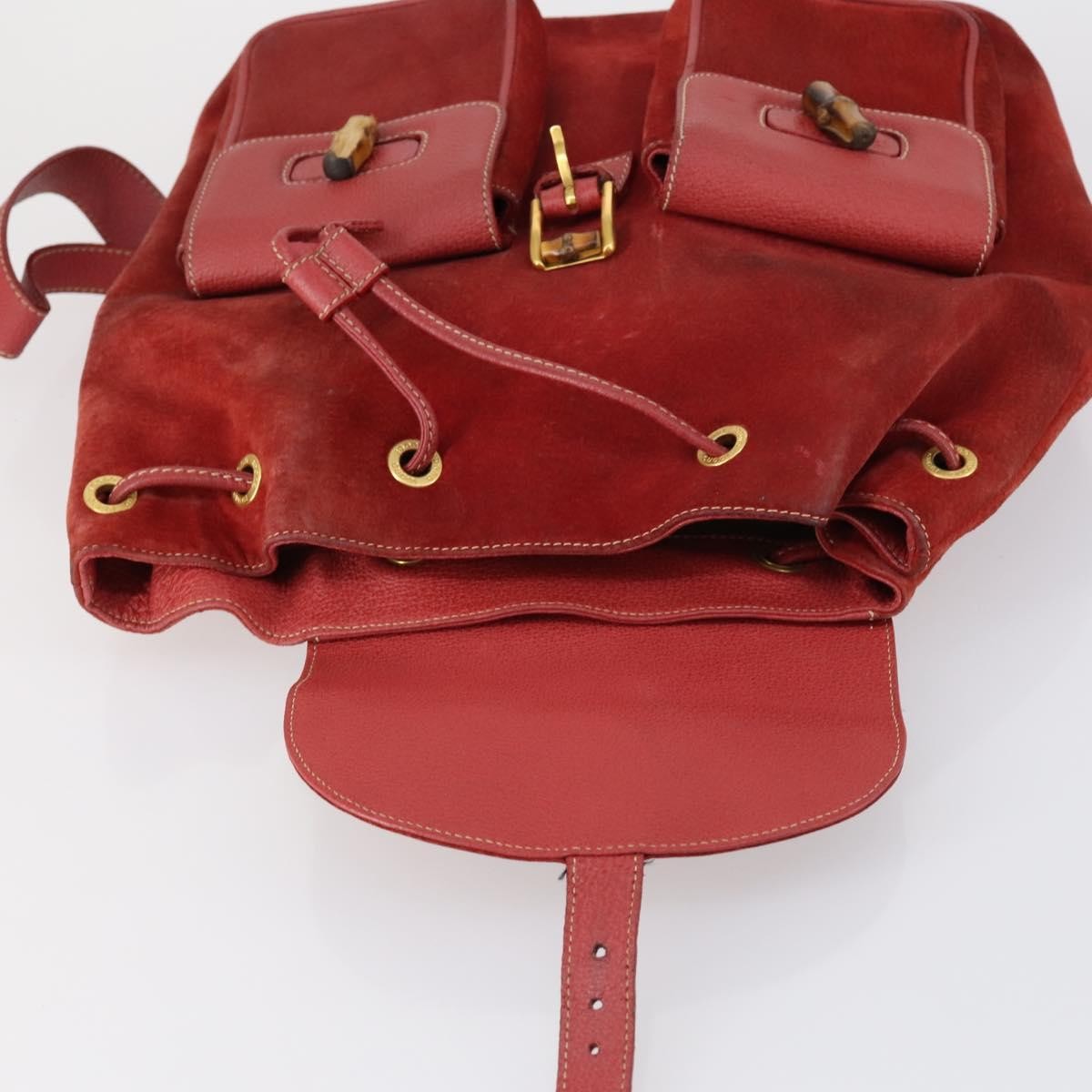 Gucci Vintage Bamboo Suede Red Suede Backpack Bag (Pre-Owned)