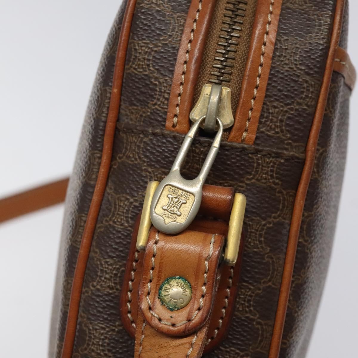 Celine Vintage Macadam Canvas And Leather Brown Canvas Shoulder Bag Bag (Pre-Owned)