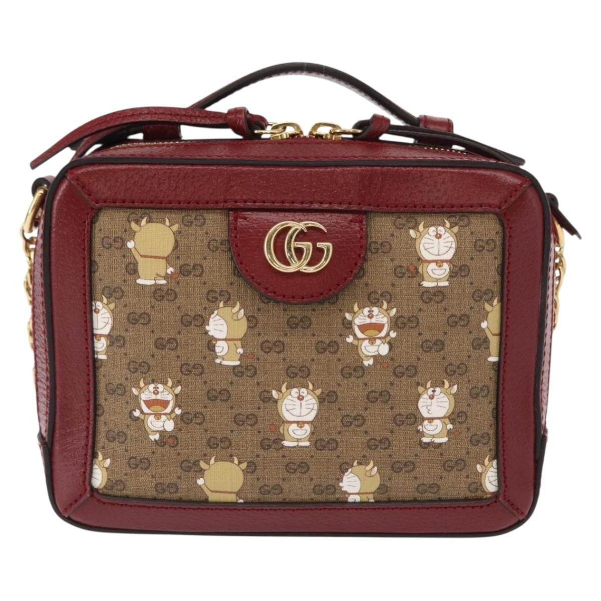 Gucci Doraemon Ophidia Zip Around Camera Printed Mini Gg Coated Canvas Beige Canvas Handbag (Pre-Owned)