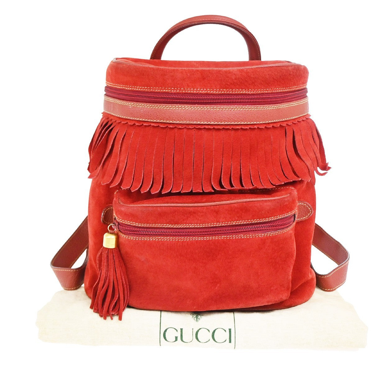 Gucci Vintage Backpack Suede Red Suede Backpack Bag (Pre-Owned)