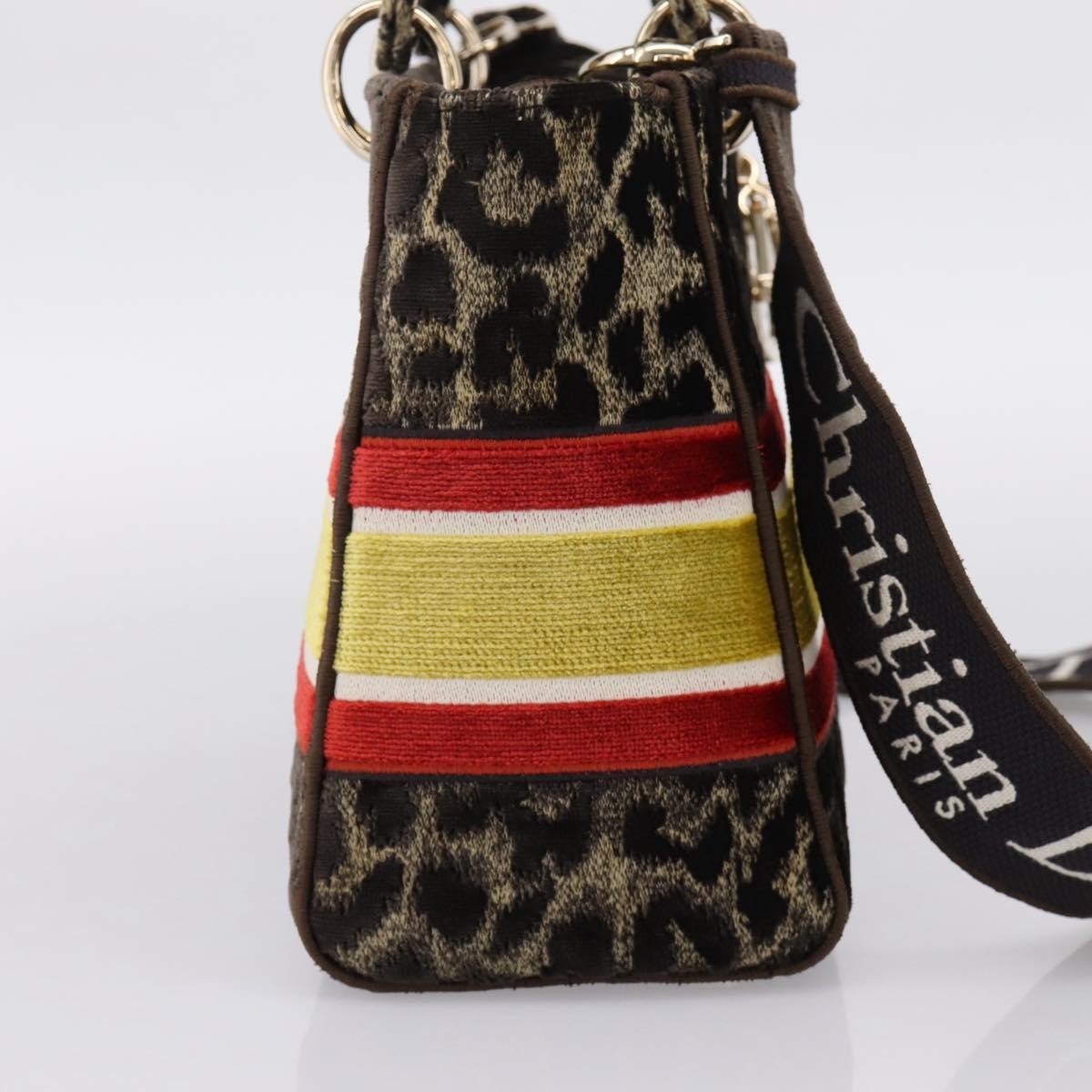 Christian Dior Lady D-Lite Mizza Embroidered Velvet Brown Velvet Handbag (Pre-Owned)